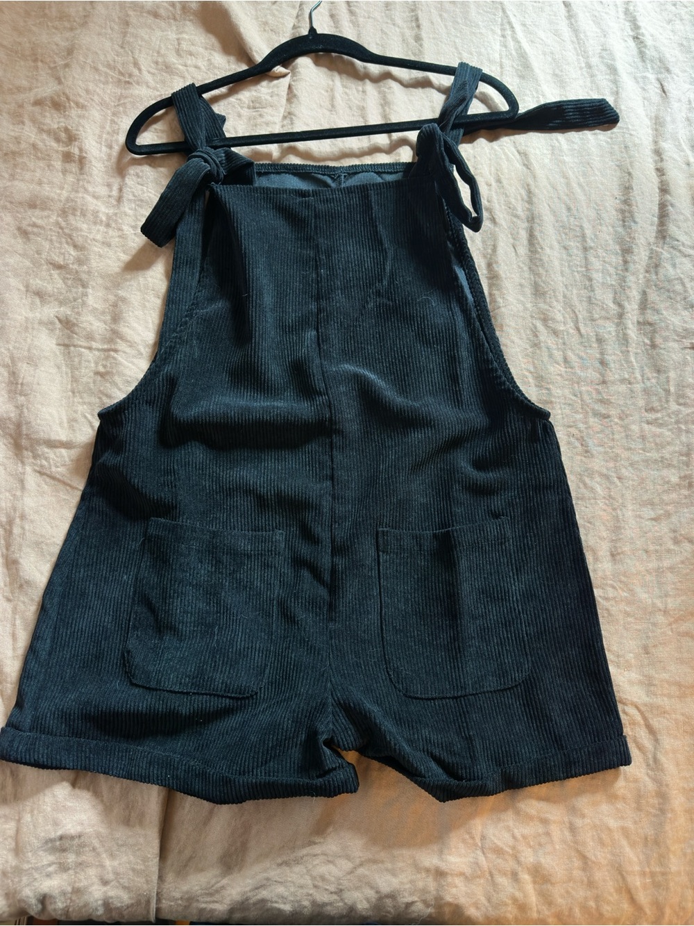 Black Corduroy Tie-Shoulder Women’s Shorts Romper